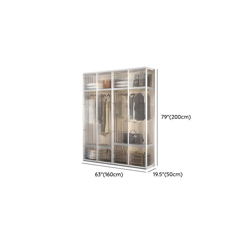 Contemporary Tempered Glass Wardrobe Armoire Freestanding Wardrobe with Shelves