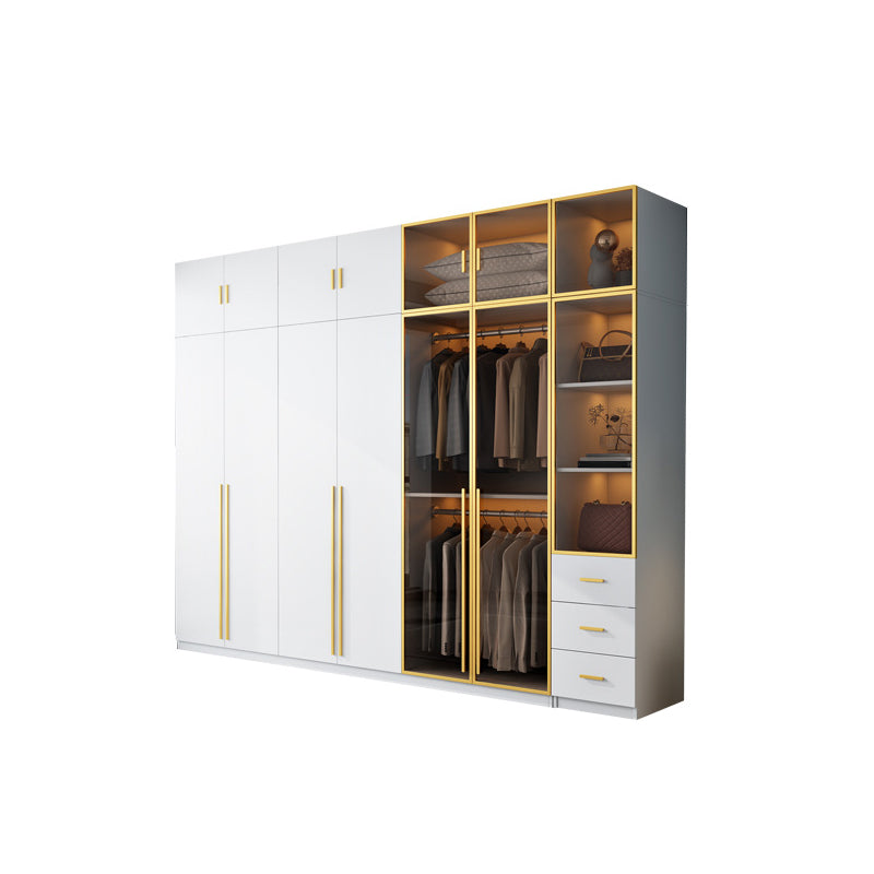 Modern Wood and Glass Wardrobe Freestanding Wardrobe with Soft Close Drawers and Doors