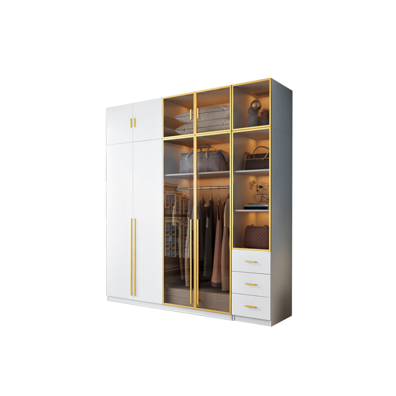 Modern Wood and Glass Wardrobe Freestanding Wardrobe with Soft Close Drawers and Doors