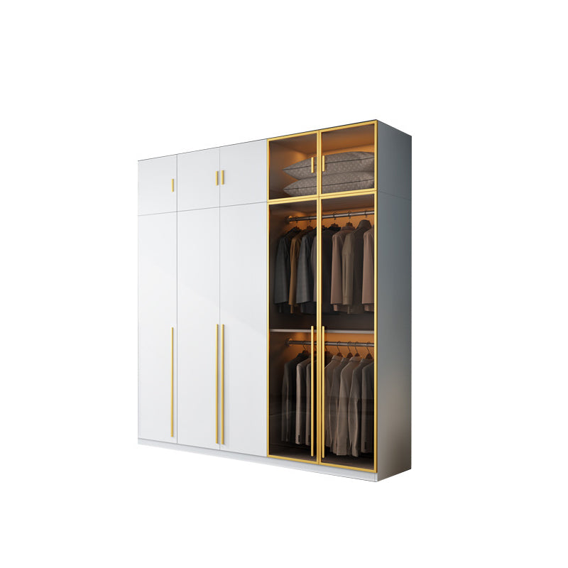 Modern Wood and Glass Wardrobe Freestanding Wardrobe with Soft Close Drawers and Doors