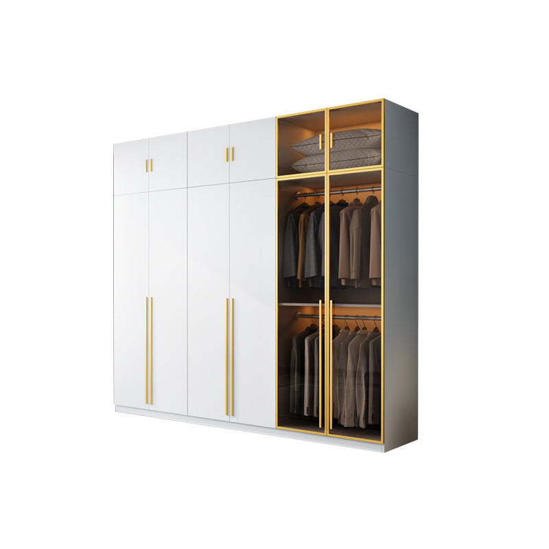 Modern Wood and Glass Wardrobe Freestanding Wardrobe with Soft Close Drawers and Doors