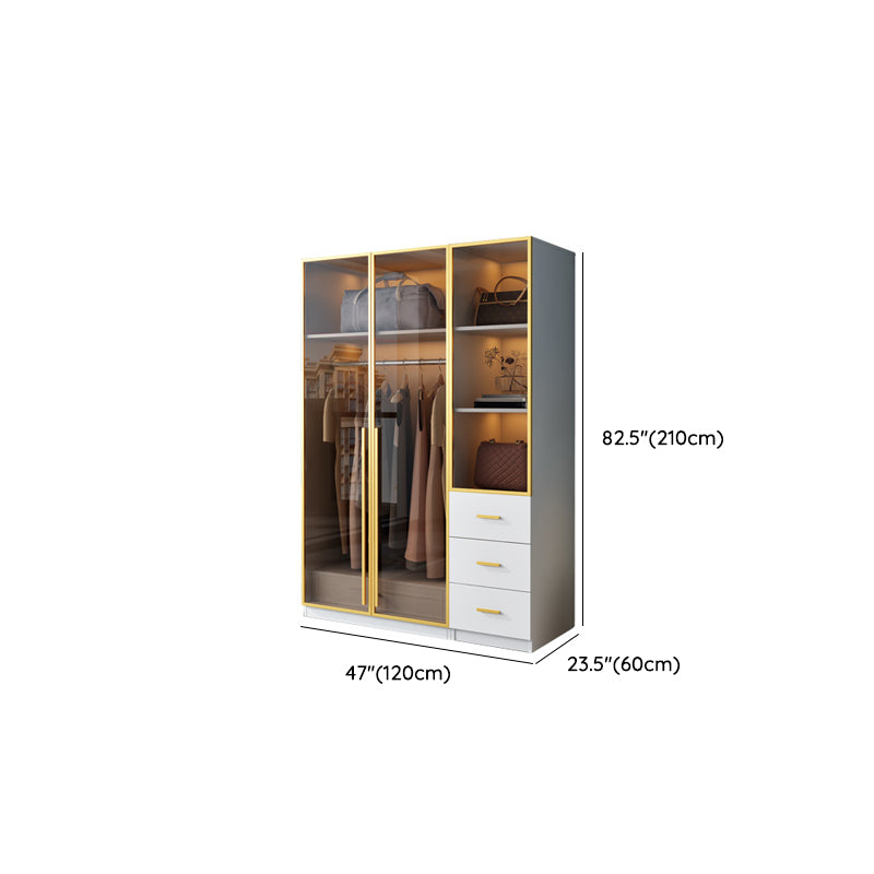 Modern Wood and Glass Wardrobe Freestanding Wardrobe with Soft Close Drawers and Doors
