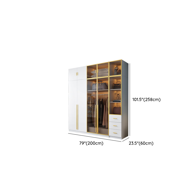 Modern Wood and Glass Wardrobe Freestanding Wardrobe with Soft Close Drawers and Doors