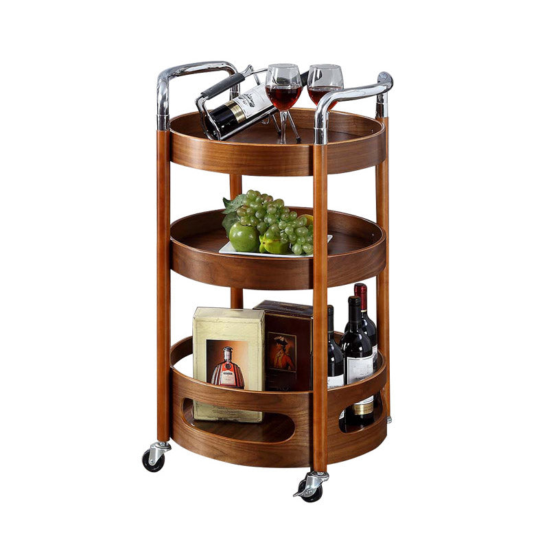 Solid Wood Prep Table Modern Rolling Kitchen Trolley with Wine Storage