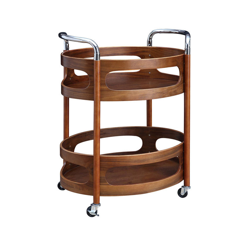 Solid Wood Prep Table Modern Rolling Kitchen Trolley with Wine Storage