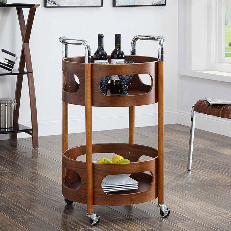 Solid Wood Prep Table Modern Rolling Kitchen Trolley with Wine Storage