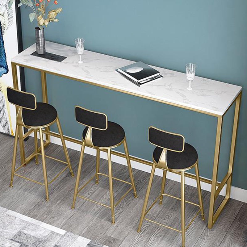 Glam Style Bar Table Faux Marble Top Bistro Table with Gold Base