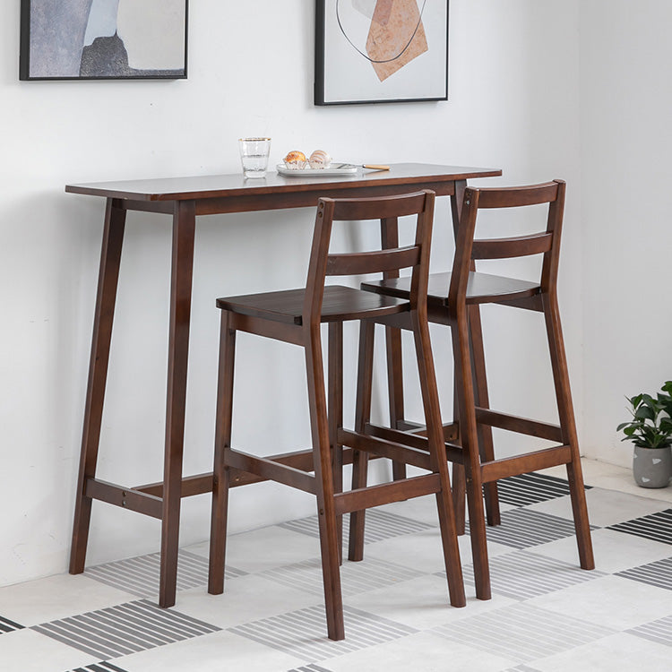 Contemporary Rectangle Bar Table Solid Wood Bar Dining Table with Footrest