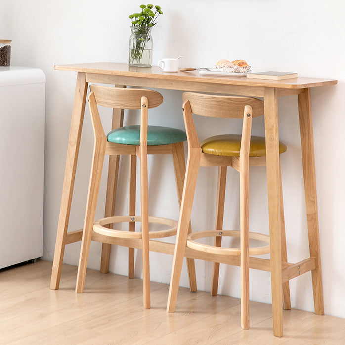 Contemporary Rectangle Bar Table Solid Wood Bar Dining Table with Footrest