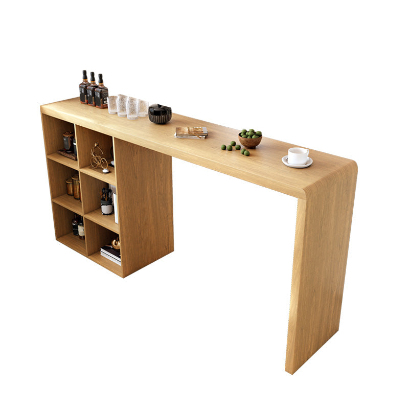 Contemporary Solid Wood Bar Dining Table Rectangle Bar Table with Storage Base