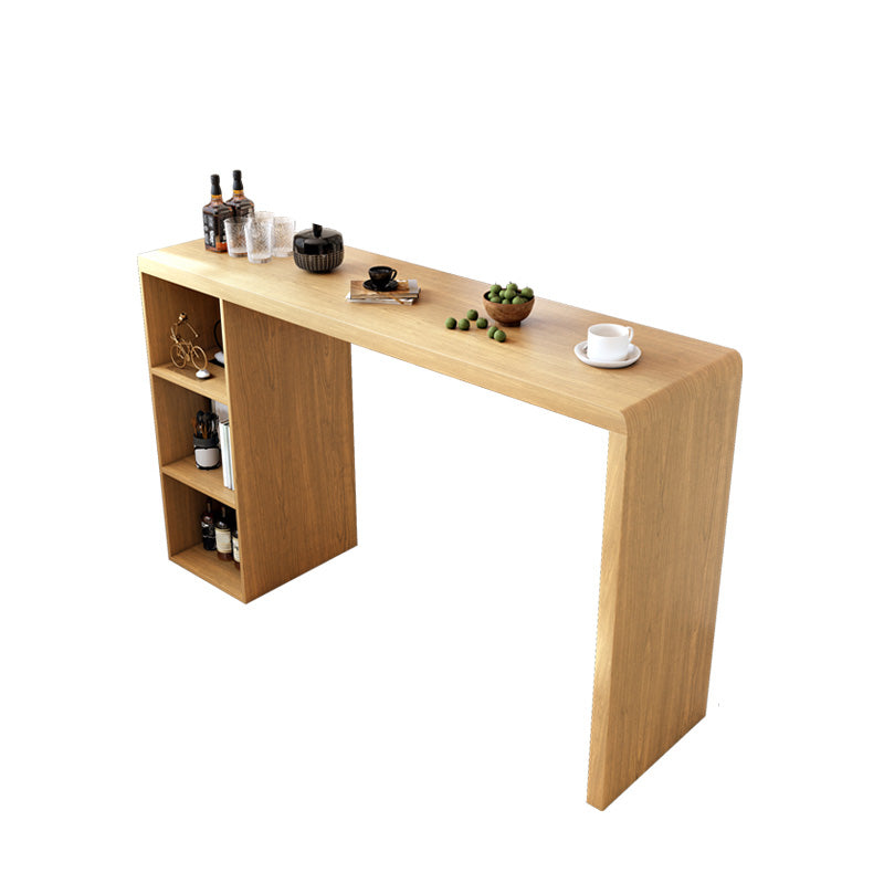 Contemporary Solid Wood Bar Dining Table Rectangle Bar Table with Storage Base