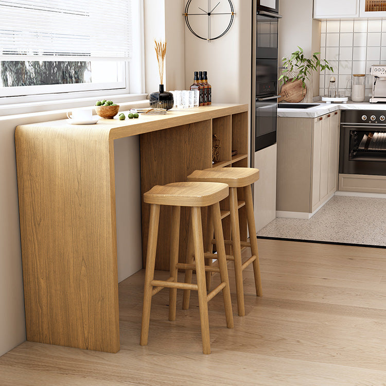 Contemporary Solid Wood Bar Dining Table Rectangle Bar Table with Storage Base