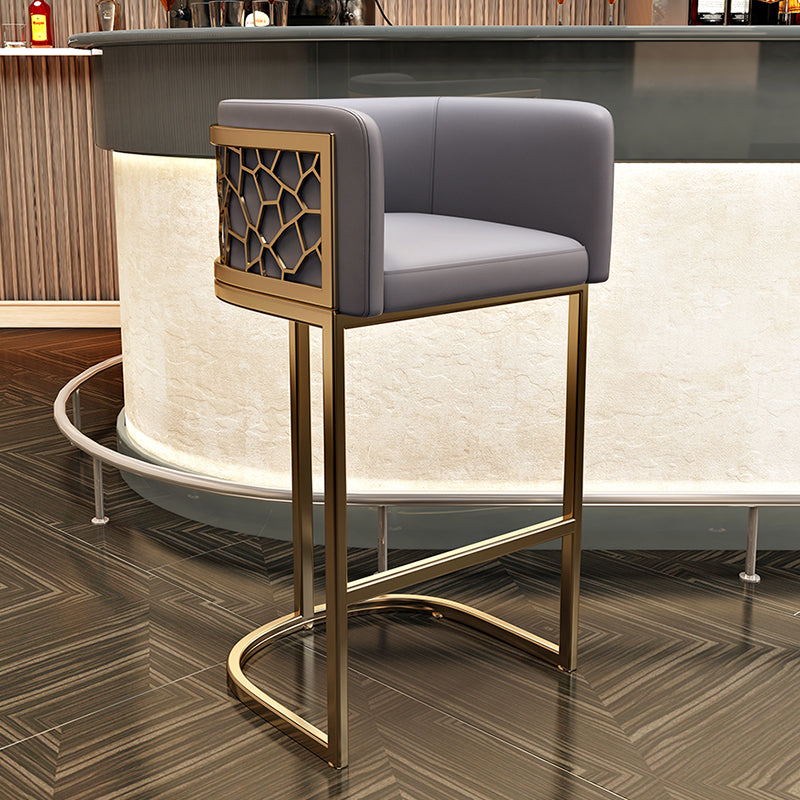 Glam Style Faux Leather Barstool Low Back Counter Bar Stool for Kitchen