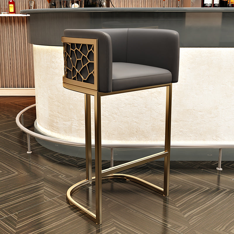 Glam Style Faux Leather Barstool Low Back Counter Bar Stool for Kitchen