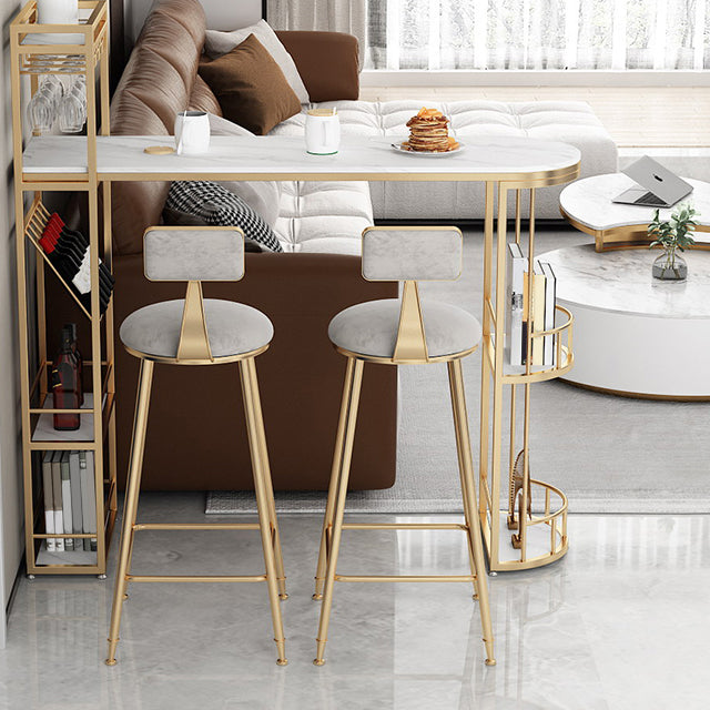 Glam Upholstered Dining Stools Round Bar Stools with Metal Base