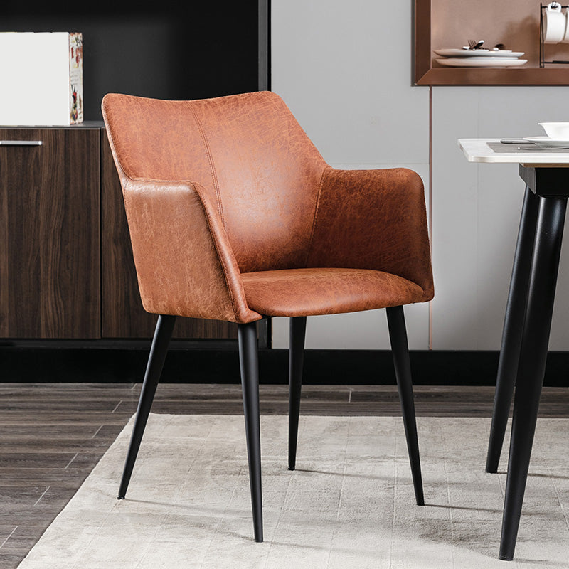 Faux Leather Arm Chair Metal Base Indoor Dining Chair for Dining Room