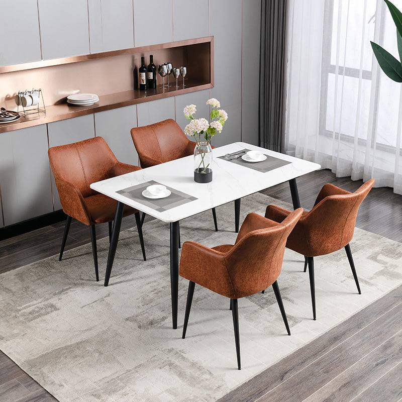 Faux Leather Arm Chair Metal Base Indoor Dining Chair for Dining Room