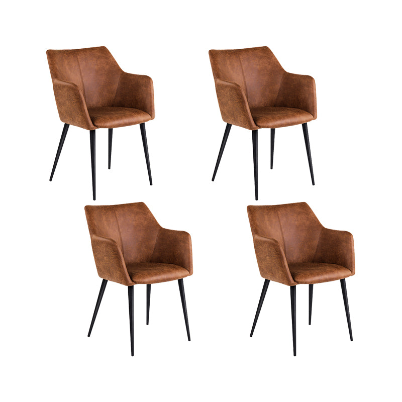 Faux Leather Arm Chair Metal Base Indoor Dining Chair for Dining Room