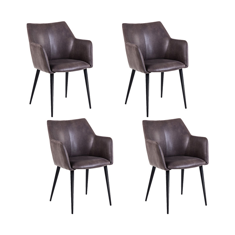 Faux Leather Arm Chair Metal Base Indoor Dining Chair for Dining Room