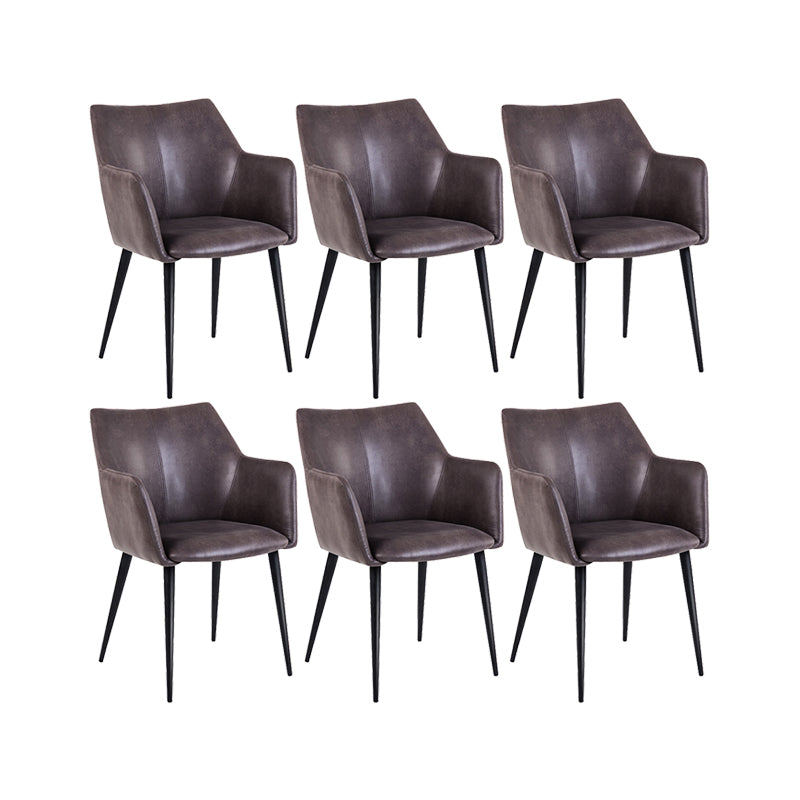 Faux Leather Arm Chair Metal Base Indoor Dining Chair for Dining Room