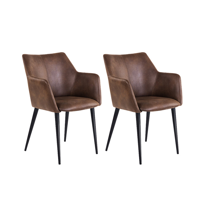 Faux Leather Arm Chair Metal Base Indoor Dining Chair for Dining Room