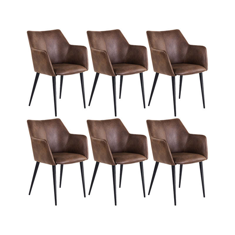 Faux Leather Arm Chair Metal Base Indoor Dining Chair for Dining Room