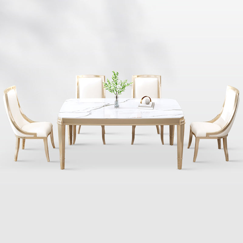 Nordic 1/2/5/7 Pieces Furniture Stone Rectangle Dining Table Set in White