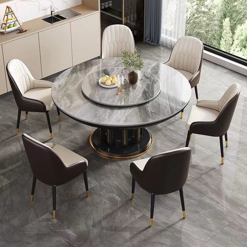 Glam Style Table Pedestal Dining Table with Turntable for Kitchen