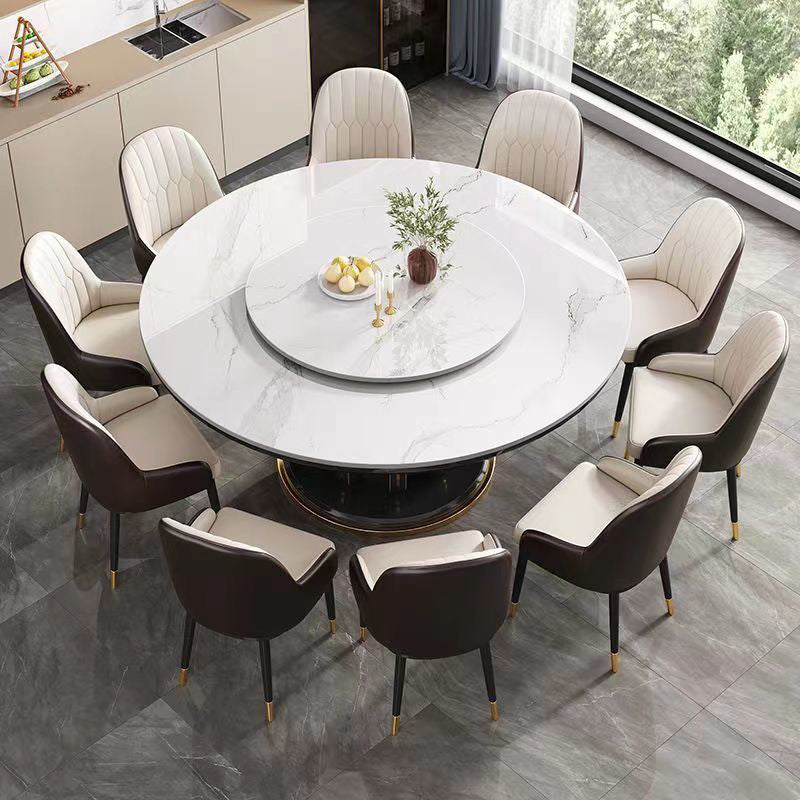 Glam Style Table Pedestal Dining Table with Turntable for Kitchen