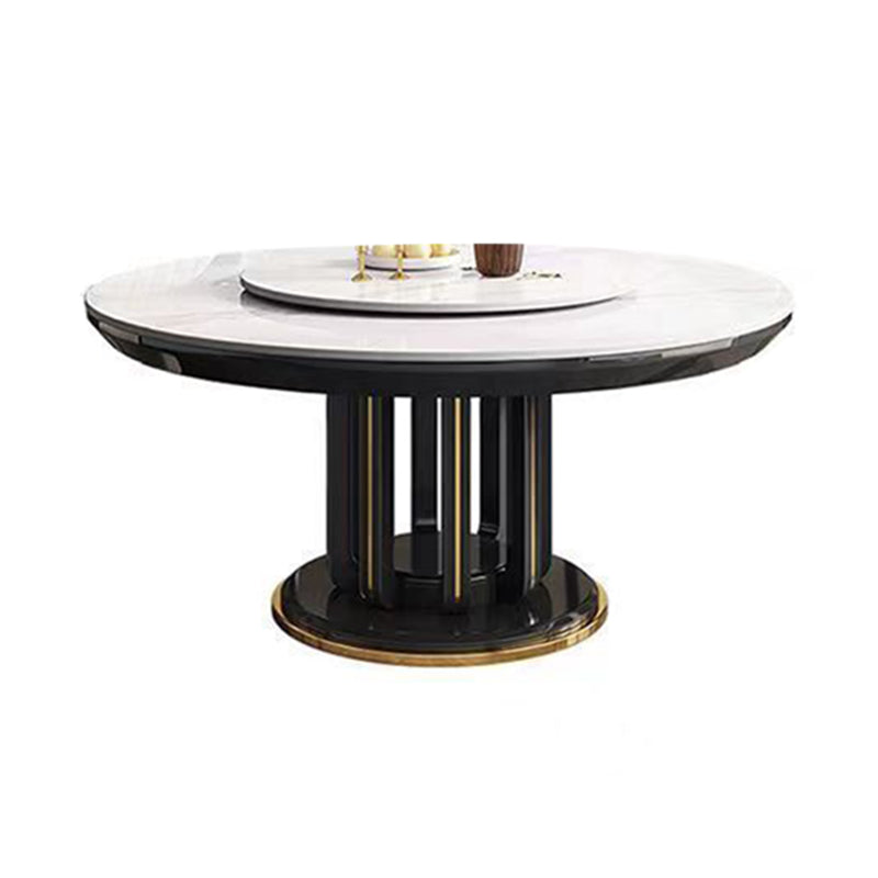 Glam Style Table Pedestal Dining Table with Turntable for Kitchen