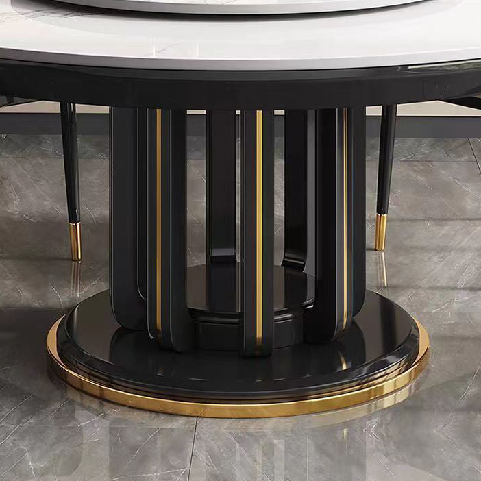 Glam Style Table Pedestal Dining Table with Turntable for Kitchen