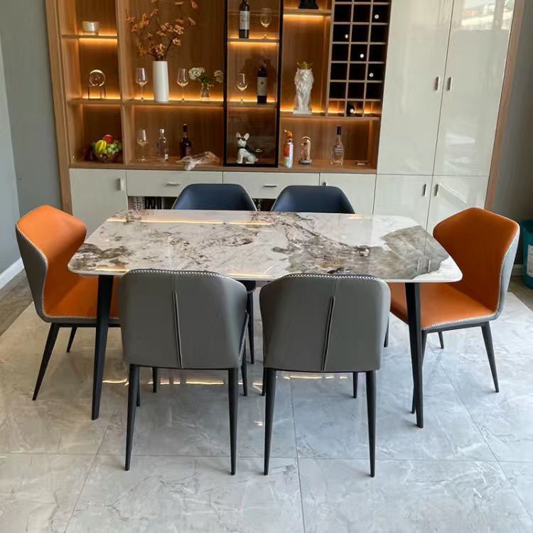 Metal Base Table Sintered Stone Top Dining Table for Kitchen