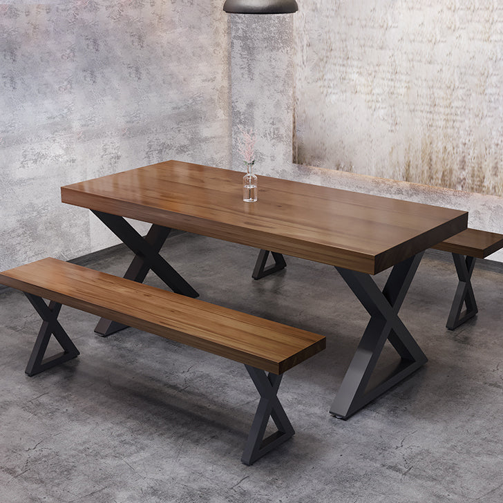 Solid Wood Dining Table Industrial Style Dining Table with Black Frame