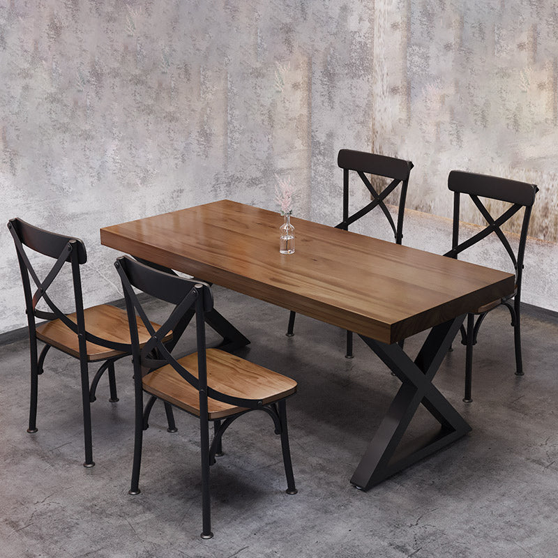 Solid Wood Dining Table Industrial Style Dining Table with Black Frame