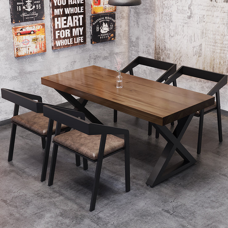 Solid Wood Dining Table Industrial Style Dining Table with Black Frame