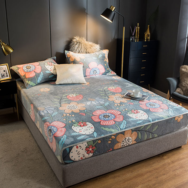 Fade Resistant Sheet Set Printed Breathable Flannel Soft Fitted Sheet