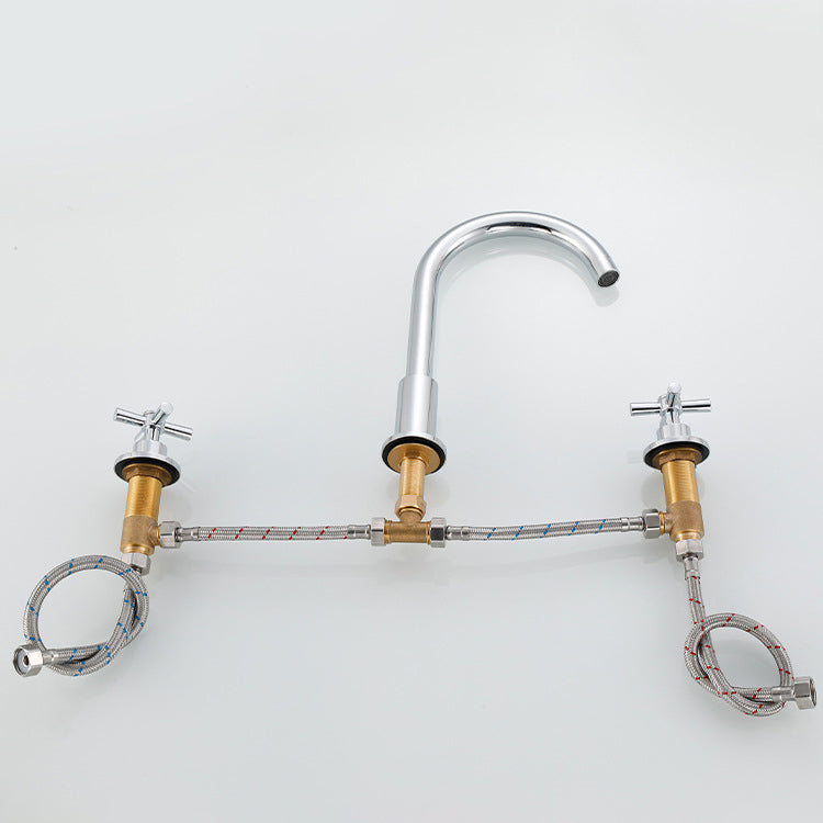 Goose Neck Bathroom Basin Faucet 2 Handle Hot and Cold Water Sink Faucet with Drain