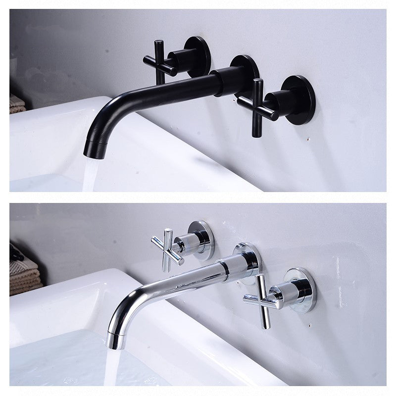 Full Copper Widespread Sink Faucet Double Handle Wall Mounted Bathroom Basin Faucet