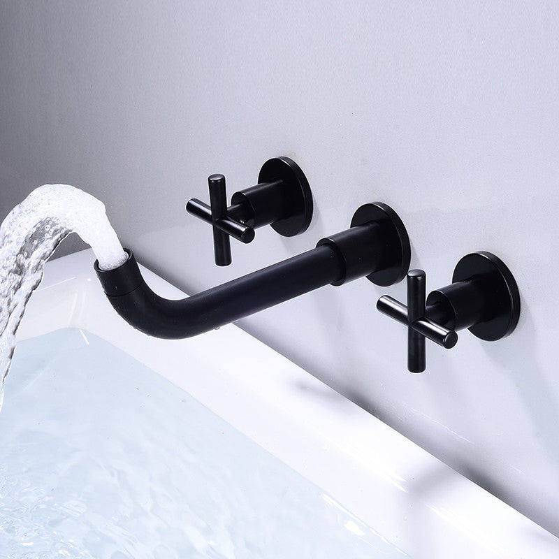 Full Copper Widespread Sink Faucet Double Handle Wall Mounted Bathroom Basin Faucet
