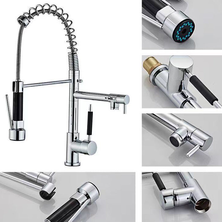 Modern Farmhouse Spring Spout Kitchen Sink Faucet Swivel Spout with Pull Down Sprayer