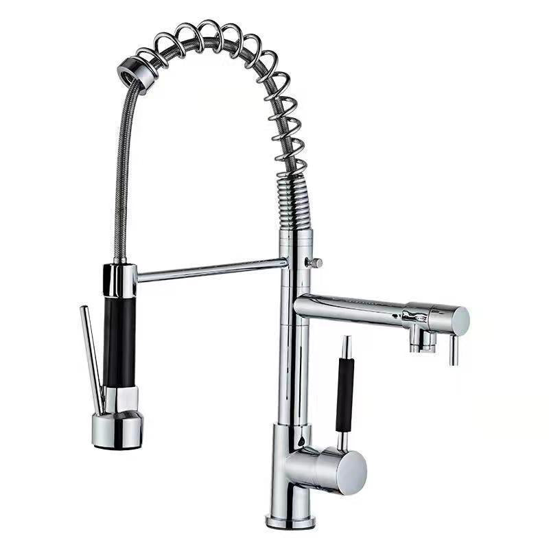 Modern Farmhouse Spring Spout Kitchen Sink Faucet Swivel Spout with Pull Down Sprayer