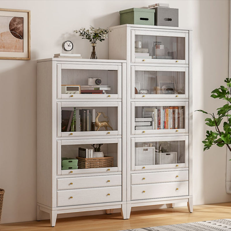 White Standard Bookshelf Modern Wooden Bookcase with Cabinets