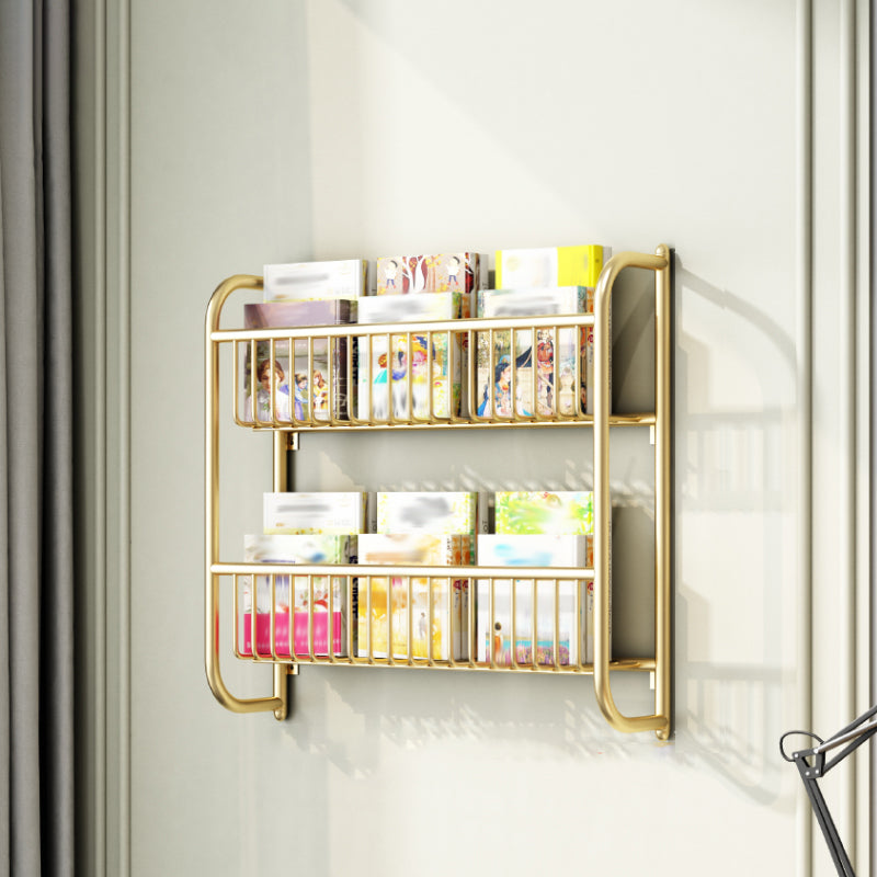 Wall Mounted Standard Bookshelf Metal Shelves Included Bookcase in Gold