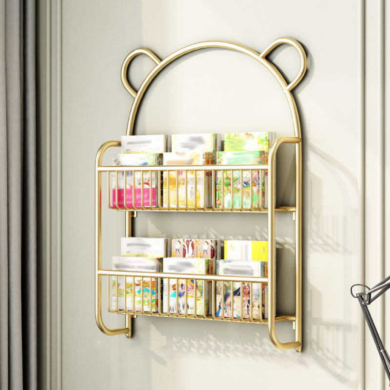 Wall Mounted Standard Bookshelf Metal Shelves Included Bookcase in Gold