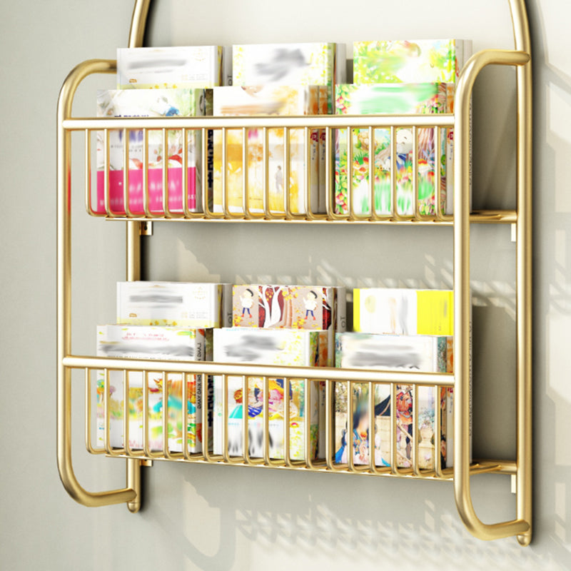 Wall Mounted Standard Bookshelf Metal Shelves Included Bookcase in Gold