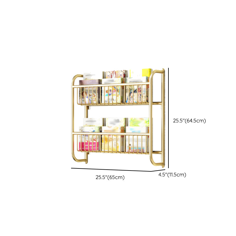 Wall Mounted Standard Bookshelf Metal Shelves Included Bookcase in Gold