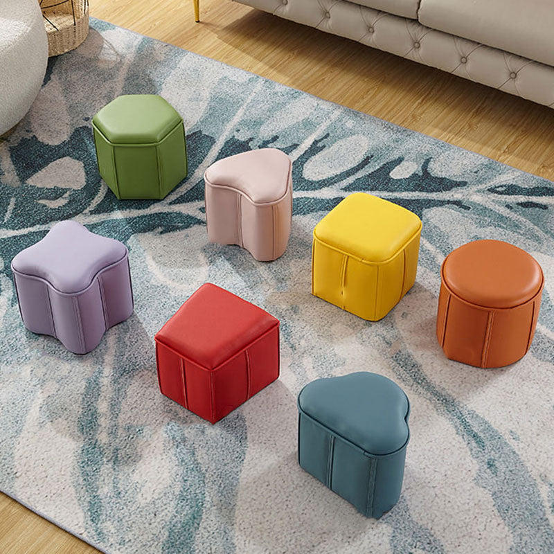 Solid Color Leather Standard Stool Modern Style Simple Unique Shape Footrest