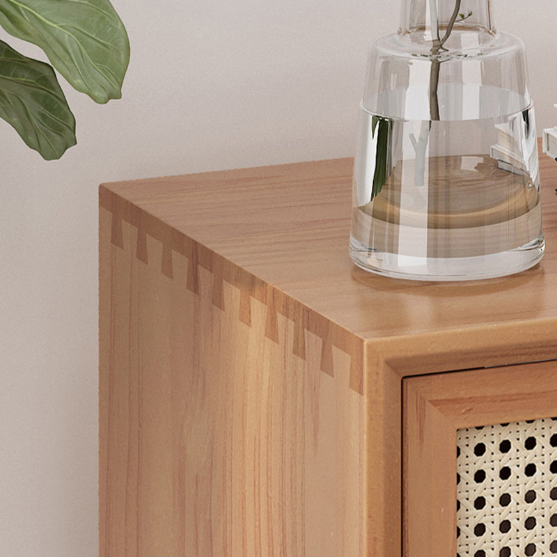 Contemporary Accent Table Nightstand Antique Finish Bed Nightstand with Doors