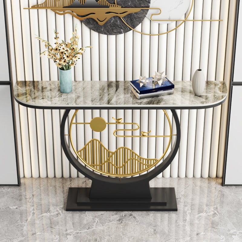 Glam Stone Half Moon Accent Table 1-shelf 31.5" Tall Console Table