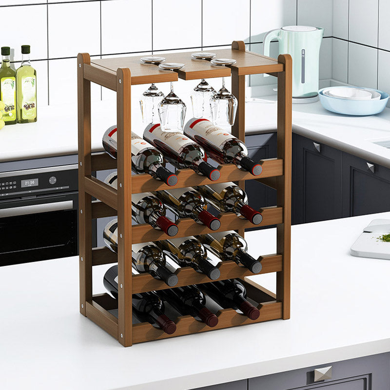 Countertop Wine Rack Solid Wood Wine Bottle Rack for Kitchen